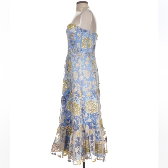 Dress the Population Blue and Gold Floral Midi Dress - Picture 5 of 7